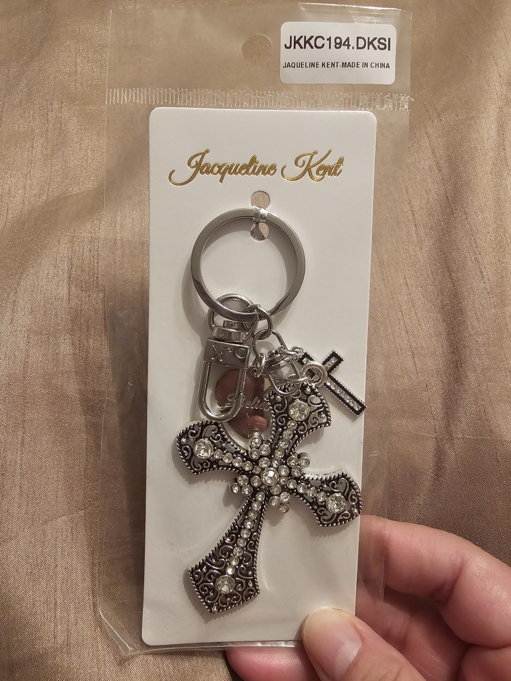 Jacqueline Kent Silver Crystal Cross Keychain